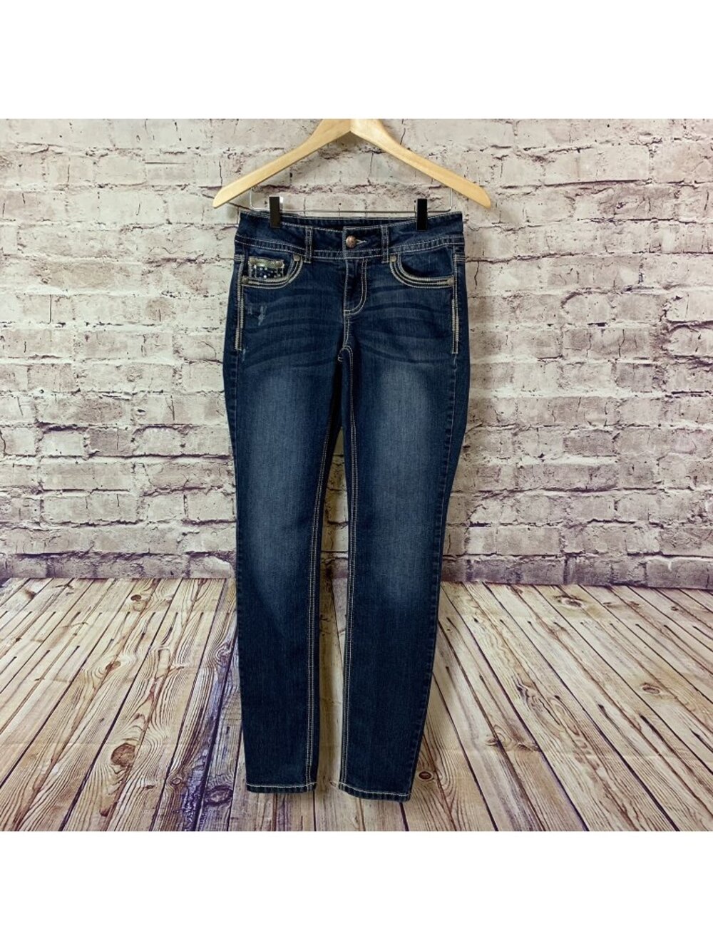 Maurices Blue Small Skinny Sequin Detailed Stitching Jeans